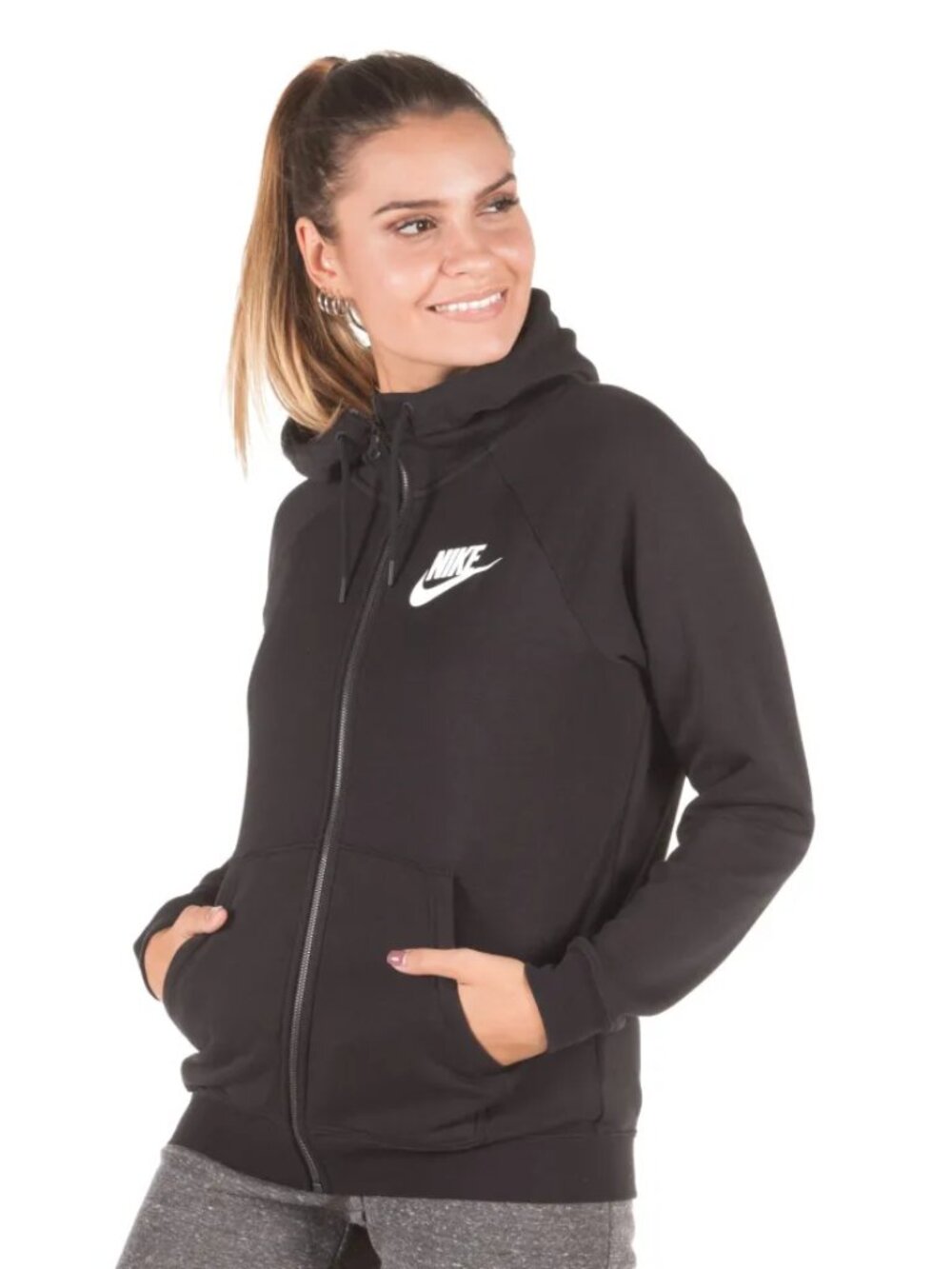 Nike Women's Black Rally Long Raglan Sleeve Full-Zip Hoodie Size S